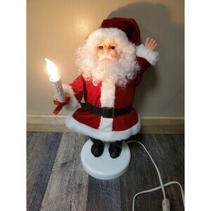 VTG Animated Santa Claus Motion Holding Candle 19" Rennoc Tested Working